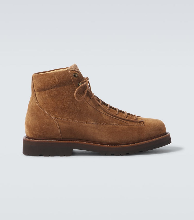 Brunello Cucinelli Corduroy-trimmed leather lace-up boots