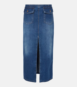 Chloé Front-slit denim midi skirt