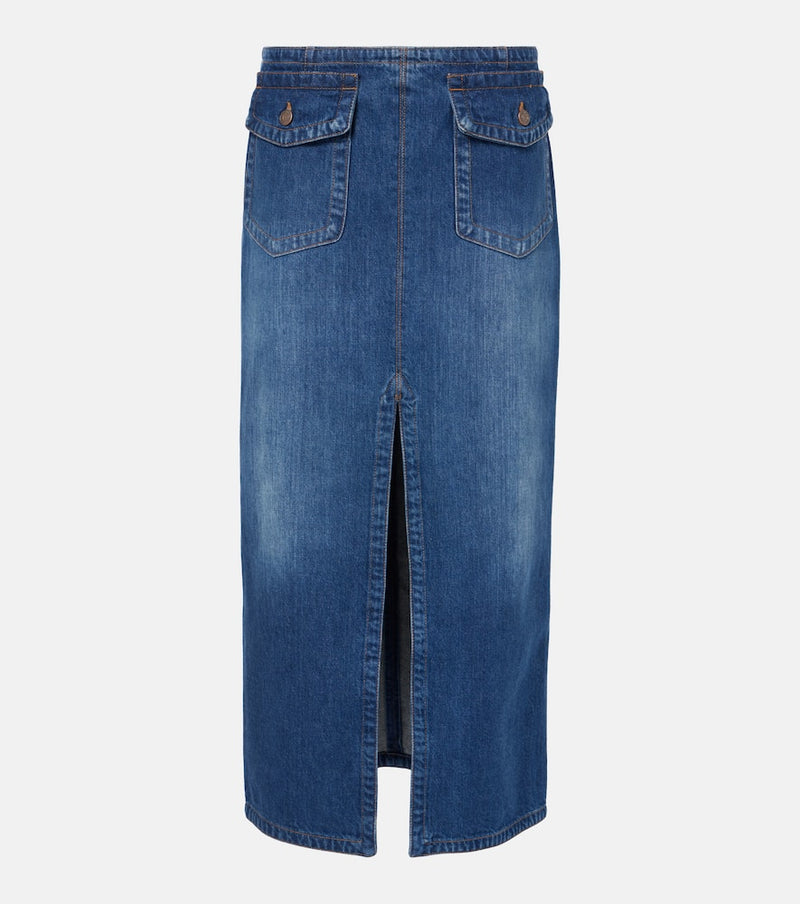 Chloé Front-slit denim midi skirt