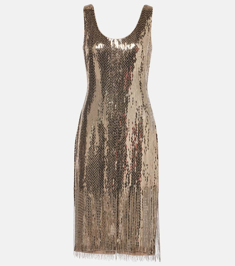 Ralph Lauren Collection Dolley Embellished Silk Midi Dress Metallic