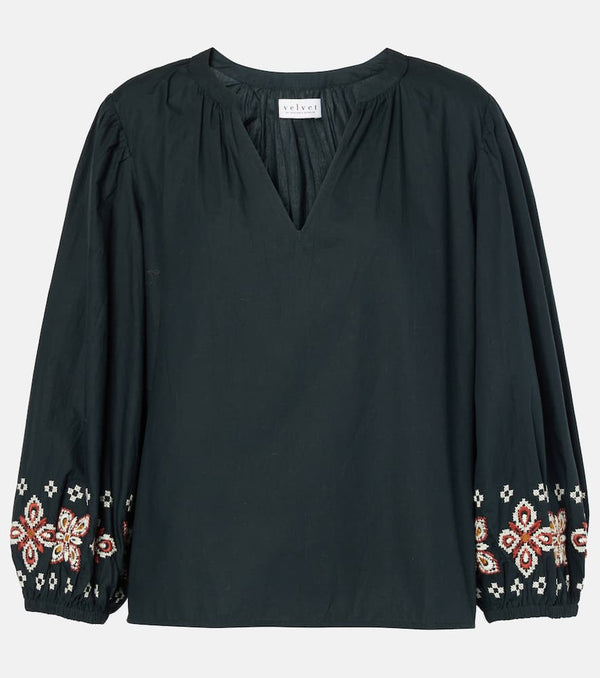 Velvet Paola embroidered cotton blouse