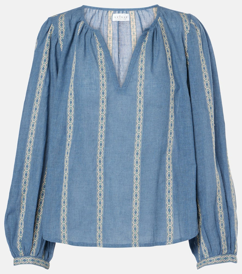 Velvet Raylee jacquard cotton-blend blouse