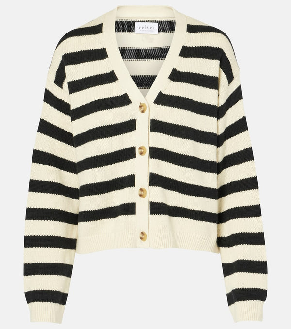 Velvet Elodie striped cotton and cashmere cardigan