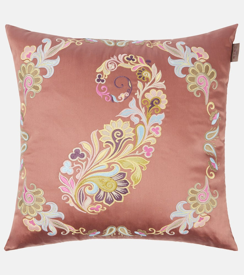 Etro Paisley embroidered cotton cushion