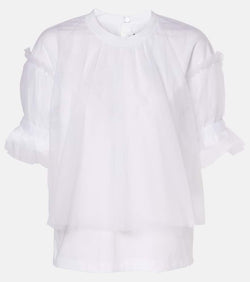 Noir Kei Ninomiya Tulle-trimmed cotton ponte top