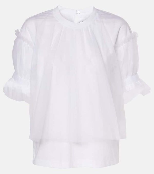 Noir Kei Ninomiya Tulle-trimmed cotton ponte top