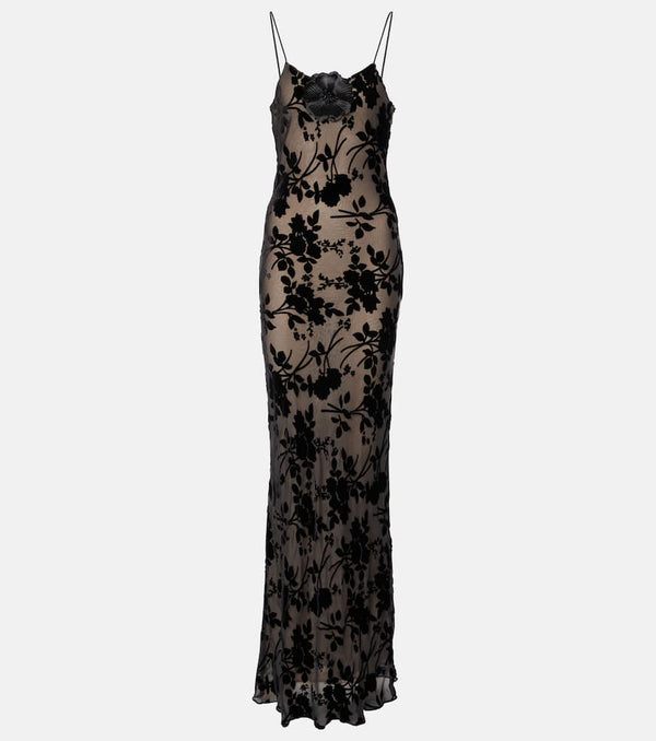 Rodarte Floral-appliqué sheer velvet slip dress