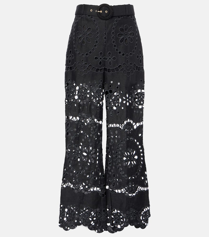 Zimmermann Pop embroidered linen wide-leg pants