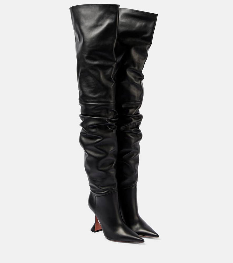 Amina Muaddi Olivia 95 leather over-the-knee boots