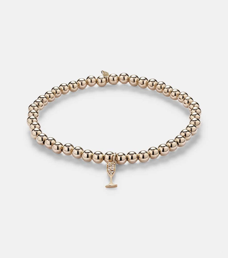 Sydney Evan Small Champagne Glass 14kt gold beaded bracelet with diamonds