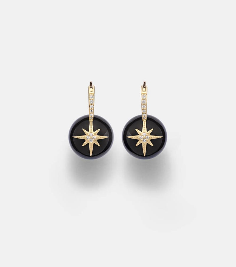 Sydney Evan Starburst 14kt gold earrings with diamonds and onyx