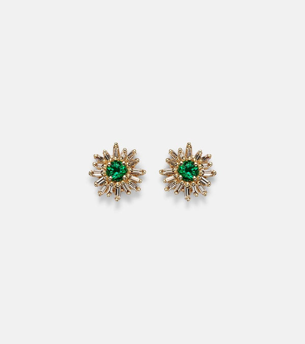 Suzanne Kalan 18kt gold earrings with diamonds and emeralds