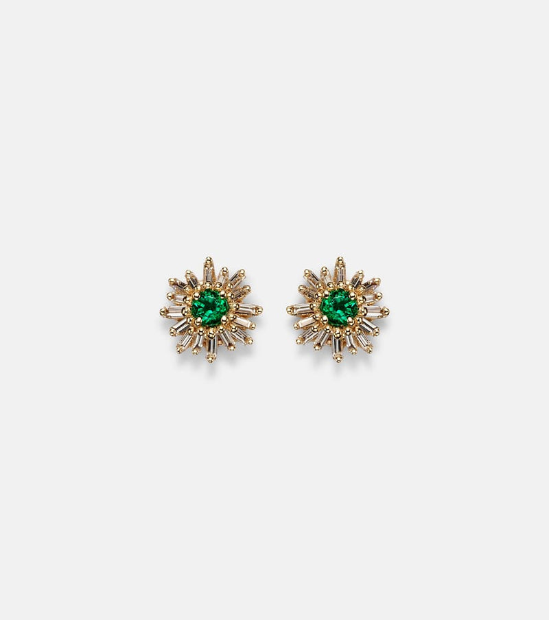 Suzanne Kalan 18kt gold earrings with diamonds and emeralds