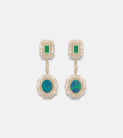 Suzanne Kalan Doublet 18kt gold drop earrings with diamonds, emeralds, and opals