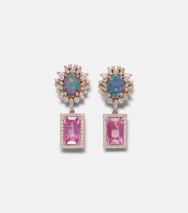 Suzanne Kalan 18kt rose gold drop earrings with diamonds, sapphire and opal