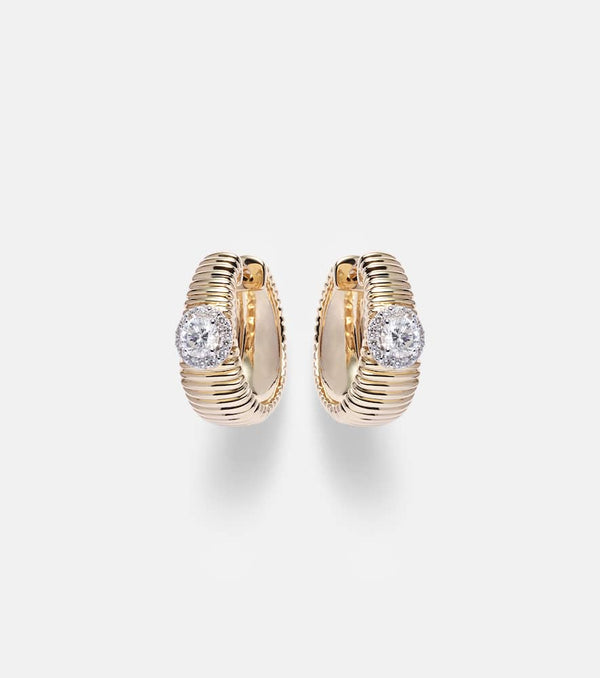 Stone and Strand Disco 14kt gold huggies with diamonds