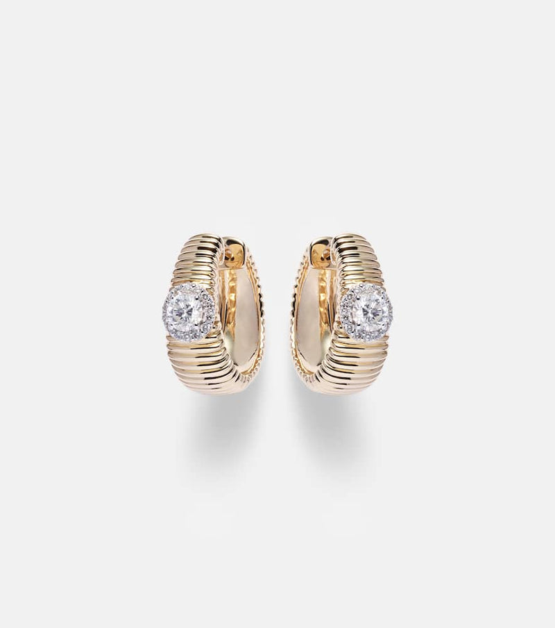 Stone and Strand Disco 14kt gold huggies with diamonds