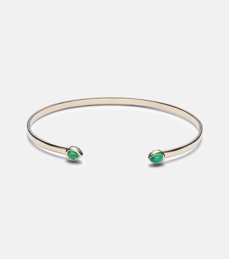Stone and Strand Myrtle 10kt gold cuff bracelet with emerald