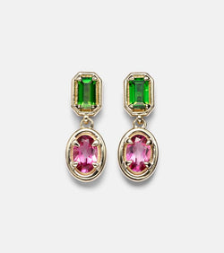 Stone and Strand Duchess Orchid 10kt gold earrings with chrome diopside and pink topaz