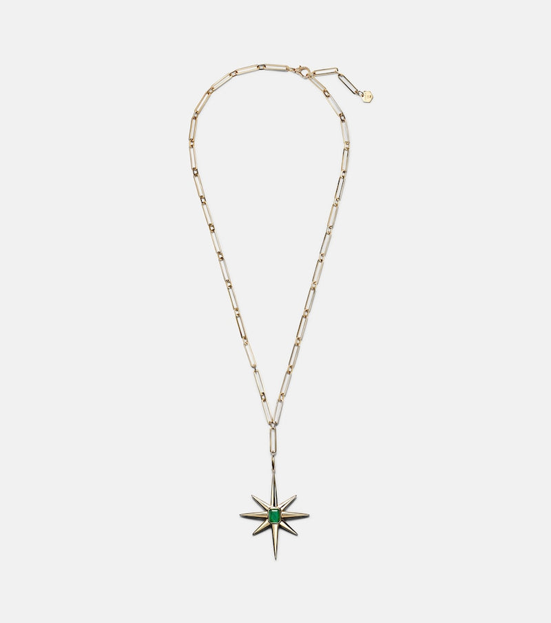 Shay Jewelry Starburst 18kt gold necklace with emerald and diamonds