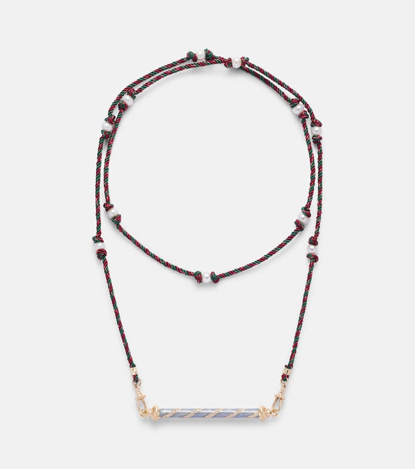 Marie Lichtenberg Candy Cane 18kt gold necklace with diamonds and enamel