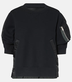 Sacai Twill-trimmed cotton-blend jersey top