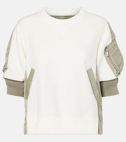 Sacai Twill-trimmed cotton-blend jersey top