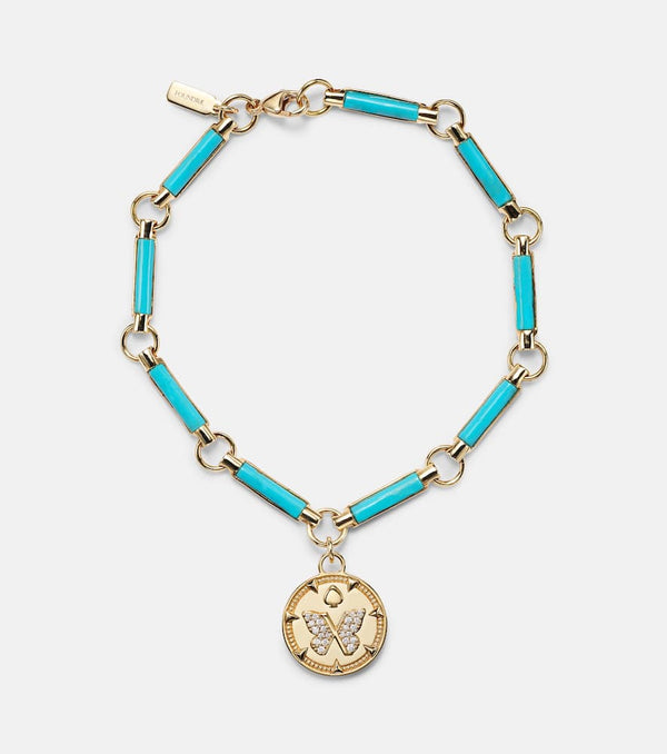 FoundRae Reverie Element 18kt gold chain bracelet with turquoise and diamonds