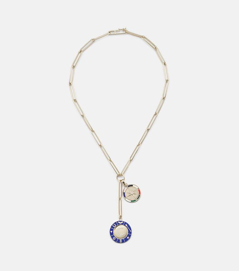 FoundRae Crescent & Internal Compass 18kt gold necklace with diamonds