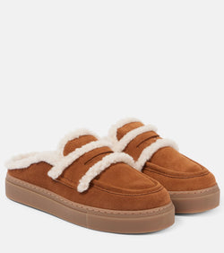 Inuikii Shearling-trimmed suede mules