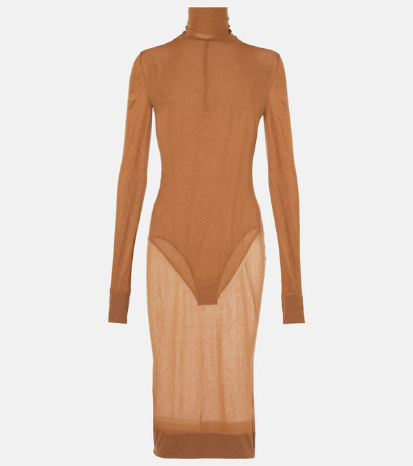 Saint Laurent Sheer turtleneck jersey midi dress | LYBSTORE