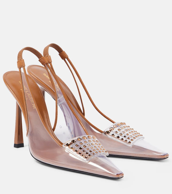 Saint Laurent Jive embellished PVC slingback pumps