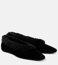 Toteme Shearling-trimmed velvet ballet flats
