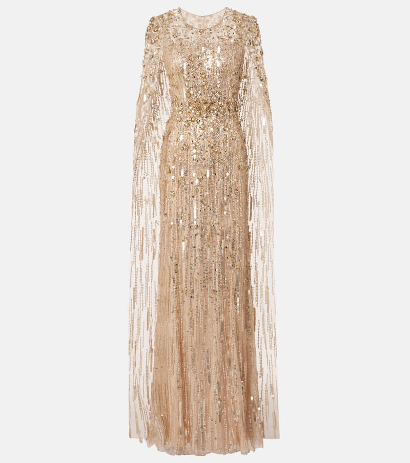 Jenny Packham Sequined caped gown