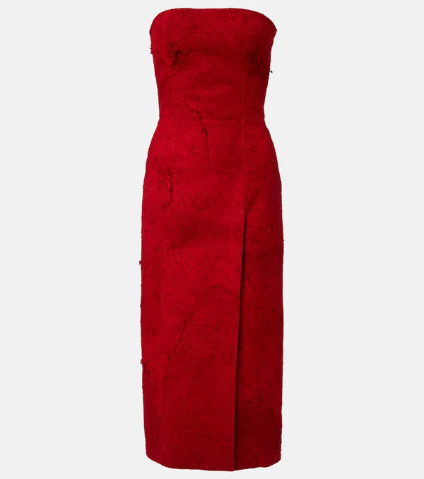 Alexander McQueen Distressed strapless suede midi dress