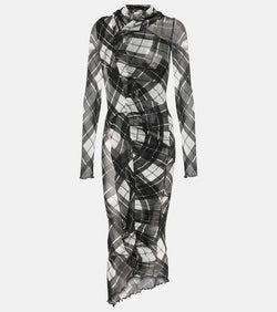 Jean Paul Gaultier Tartan deconstructed tulle maxi dress