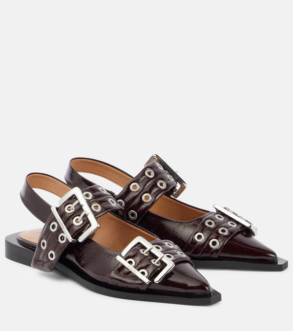 Ganni Leather slingback flats