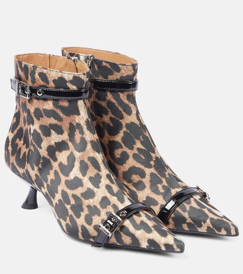 Ganni Leopard-print satin ankle boots