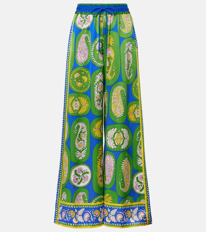 Alemais Printed silk satin wide-leg pants