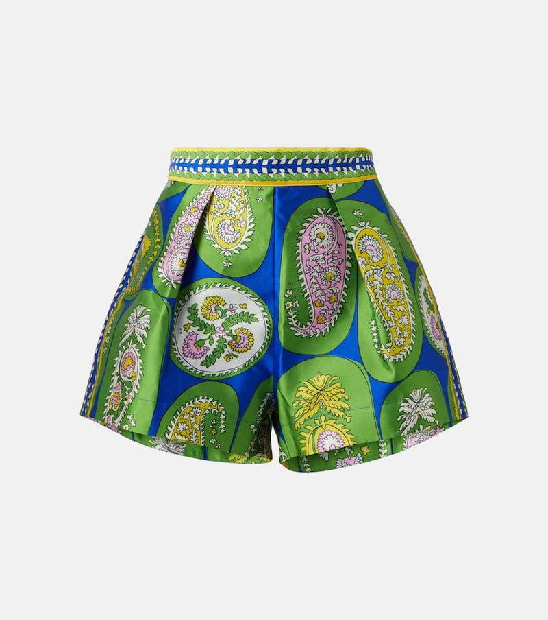 Alemais Printed pleated high-rise shorts