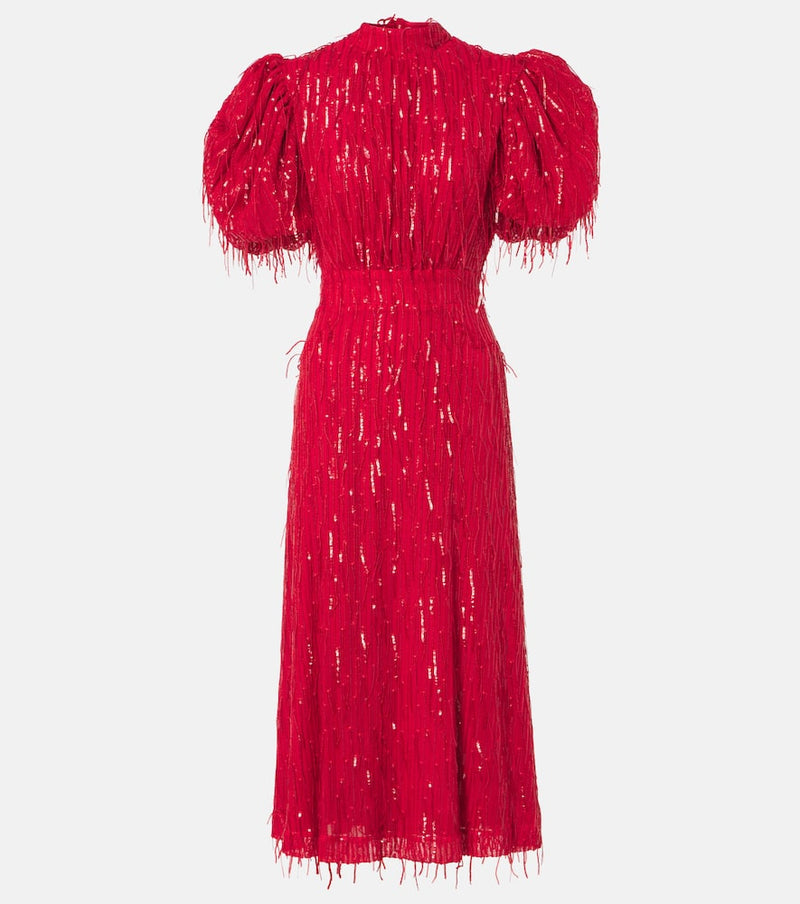 Rotate Sequined puff-sleeve midi dress