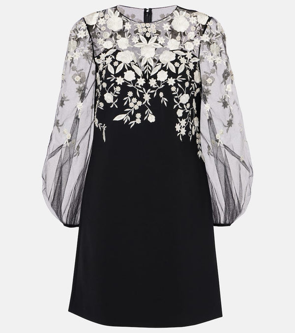 Carolina Herrera Embroidered puff-sleeve minidress