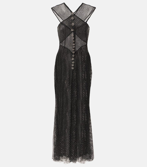 Self-Portrait Embellished fishnet maxi dress