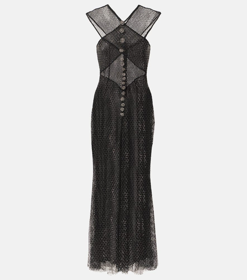 Self-Portrait Embellished fishnet maxi dress