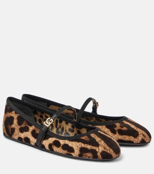 Dolce & Gabbana Vally leopard-print velvet Mary Jane flats