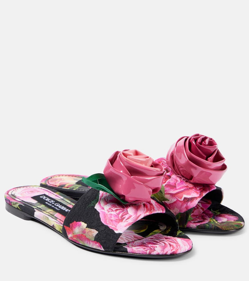 Dolce & Gabbana Floral-appliqué brocade slides