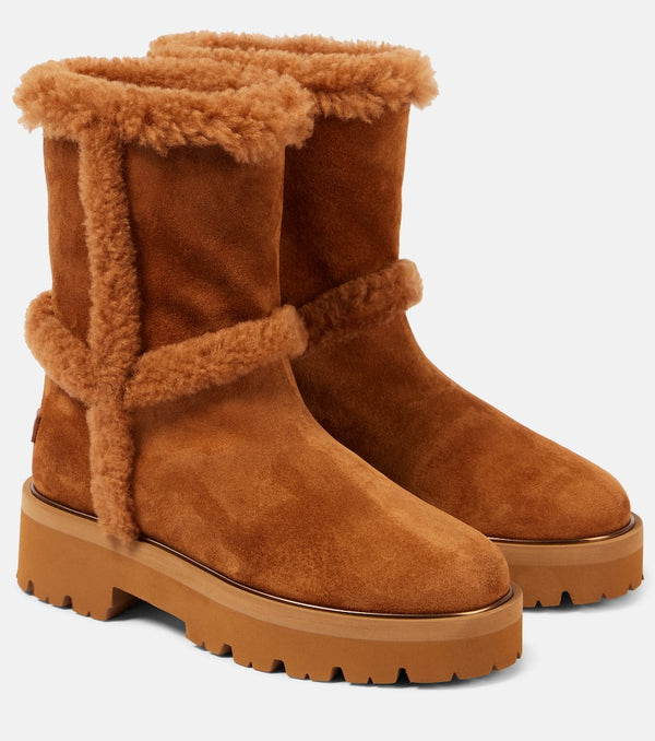 Aquazzura Teddi 20 shearling-trimmed suede boots