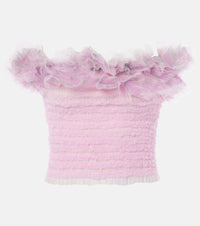 Susan Fang Shirred off-shoulder tulle top