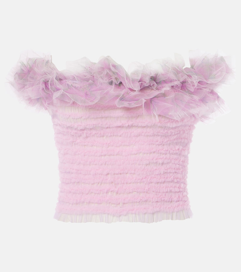 Susan Fang Shirred off-shoulder tulle top