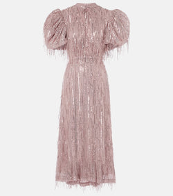 Rotate Sequined balloon-sleeve midi dress